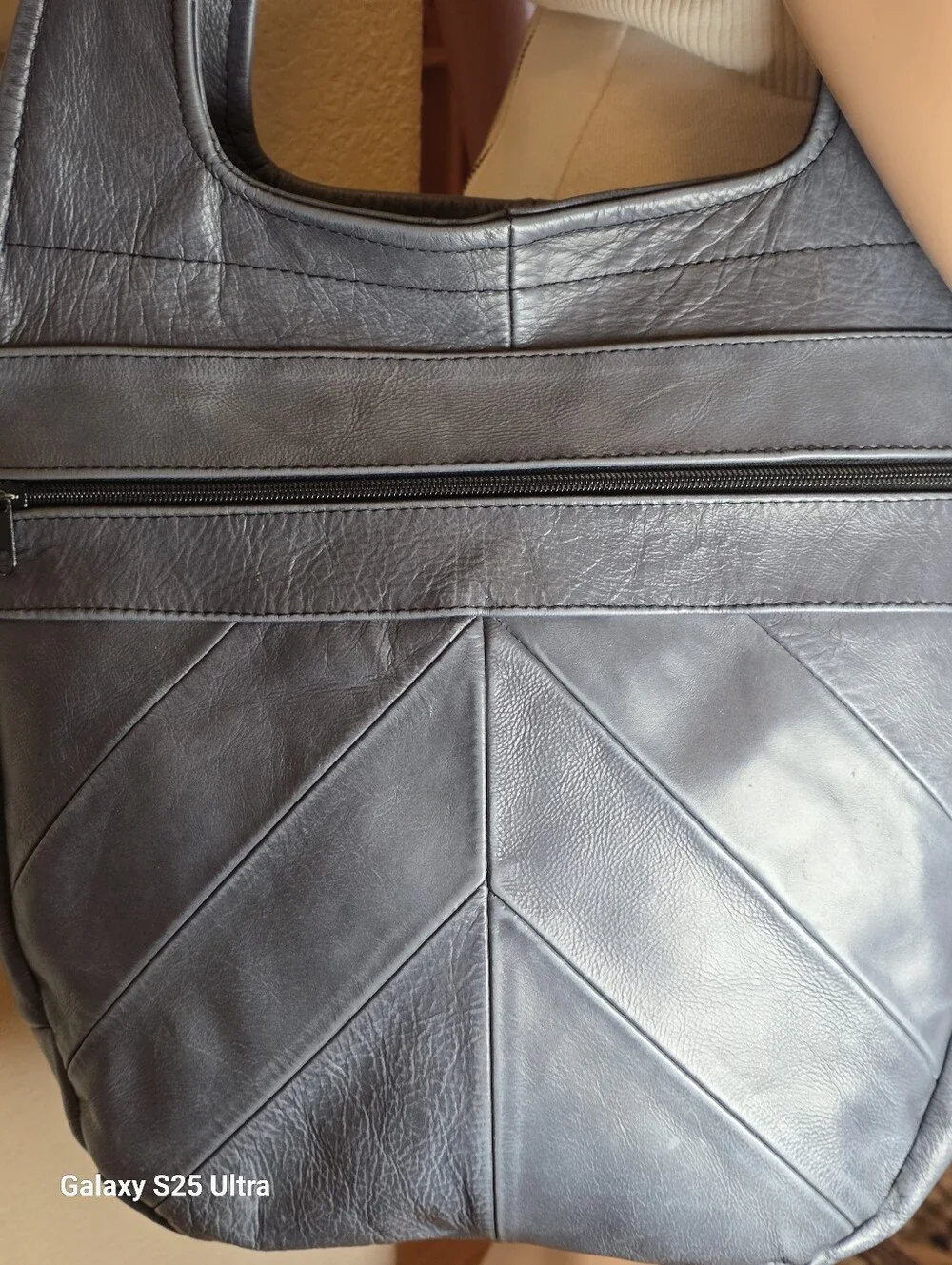Vintage Slouchy Mexican Chevron Patchwork Leather Hobo Shoulder Bag - Capacious